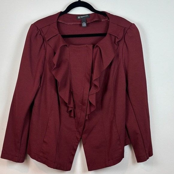 INC International Concept Maroon Ruffled Blazer Womens 1X Zipper Workwear Moto - Picture 1 of 6